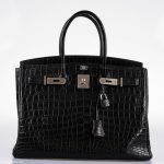 Hermes Birkin 35 Matte Black Nilo Crocodile with Palladium Hardware - 2011, O Square - Image 12