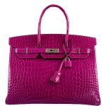 Hermes Birkin 35 Rose Scheherazade Shiny Porosus Crocodile Palladium Hardware - 2013, Q Square