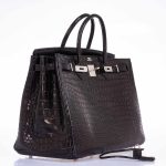 Hermes Birkin 40 Black Matte Porosus Crocodile Palladium Hardware - Image 9