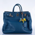 Hermes Birkin 40 HAC Blue Thalassa Togo & White Stitching Palladium Hardware - 2003, G Square - Image 11