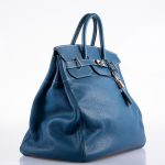 Hermes Birkin 40 HAC Blue Thalassa Togo & White Stitching Palladium Hardware - 2003, G Square - Image 4