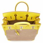 Hermes Birkin 40 HAC Lime & Ficelle Evercolor Toile De Camp Palladium Hardware - Image 5