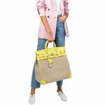 Hermes Birkin 40 HAC Lime & Ficelle Evercolor Toile De Camp Palladium Hardware - Image 10