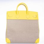 Hermes Birkin 40 HAC Lime & Ficelle Evercolor Toile De Camp Palladium Hardware - Image 7