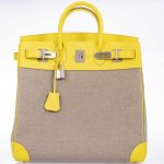 Hermes Birkin 40 HAC Lime & Ficelle Evercolor Toile De Camp Palladium Hardware - Image 11