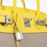 Hermes Birkin 40 HAC Lime & Ficelle Evercolor Toile De Camp Palladium Hardware - Image 4