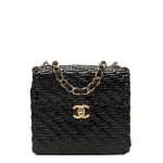 Chanel Vintage Glazed Black Wicker Mini Flap Bag
